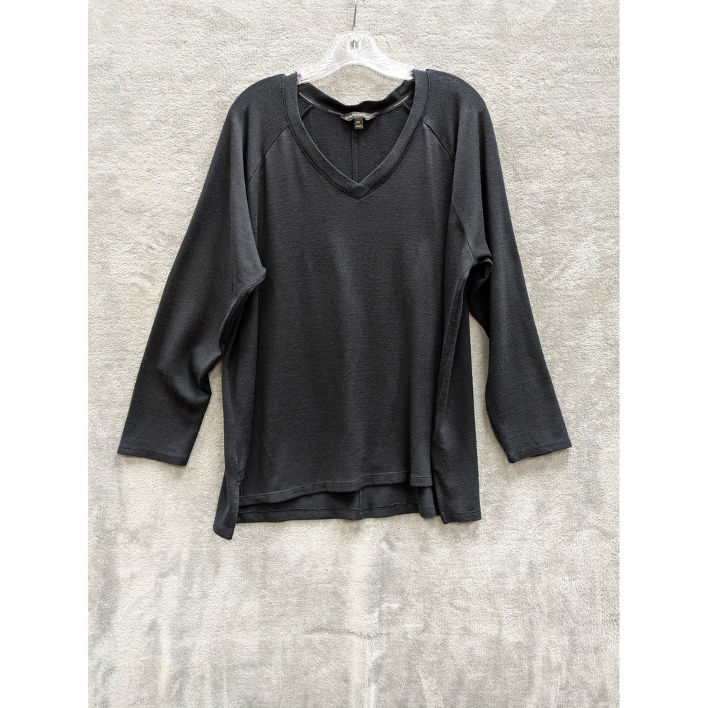 Banana Republic Vneck‎ Sweater Womens XXL Black Minimalist Casual Stretch Knit